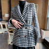 Chic Houndstooth Blazers Women Winter Spring Suit Jackets with Waist Bag office lady Double Breasted blazer feminino