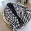 Chic Houndstooth Blazers Women Winter Spring Suit Jackets with Waist Bag office lady Double Breasted blazer feminino