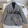 Chic Houndstooth Blazers Women Winter Spring Suit Jackets with Waist Bag office lady Double Breasted blazer feminino