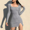Chic Knitting Sheath Dress Woman Fall Long-sleeve O-neck Slim Waist Woman's Knit Dress Vestido Streetwear Warm Knitwear