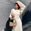 Chic Knitting Sheath Dress Woman Fall Long-sleeve O-neck Slim Waist Woman's Knit Dress Vestido Streetwear Warm Knitwear