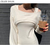 Chic Knitting Sheath Dress Woman Fall Long-sleeve O-neck Slim Waist Woman's Knit Dress Vestido Streetwear Warm Knitwear