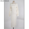 Chic Knitting Sheath Dress Woman Fall Long-sleeve O-neck Slim Waist Woman's Knit Dress Vestido Streetwear Warm Knitwear