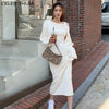 Chic Knitting Sheath Dress Woman Fall Long-sleeve O-neck Slim Waist Woman's Knit Dress Vestido Streetwear Warm Knitwear