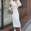 Chic Knitting Sheath Dress Woman Fall Long-sleeve O-neck Slim Waist Woman's Knit Dress Vestido Streetwear Warm Knitwear