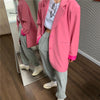 Chic Loose Light Pink Women Blazer Spring Summer Single Buttons Female Oversized Suit Jacket Full Sleeve Outwear