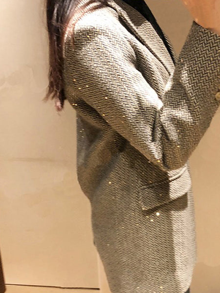 Women's Chic Spring Autumn Retro College Style Blazer V-Neck Long Sleeve Jacket