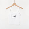 Chic Street Girls Fashion Gia Letter Embroidery Cami Top Women Summer Sexy Sleeveless Skinny Crop Tops Harajuku Casual White Tee