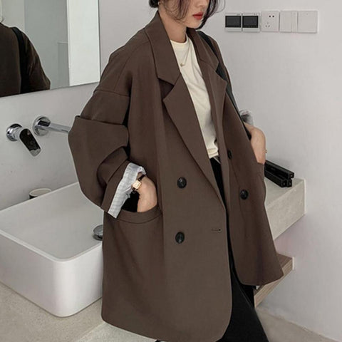 Chic Women Blazer  Buttons Placket Elegant Temperament Suit Coat  Fall Winter Pure Color Lapel Suit Coat Blazer