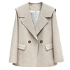 Chic Women Casual Blazer Solid Color Jacket Office Lady Pockets Work Suit Coat Ladies Double Breasted Blazers Outerwear Autumn
