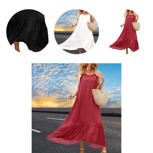 Chic Women Dress Sleeveless Loose Spaghetti Strap Sexy Summer Dress