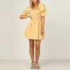 Chic Women Puff  Sleeve Square Collar Mini Dress Elegant Sweet Style Plaid Yellow Lady Party Dress Short Sleeve Femme Streetwear