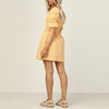 Chic Women Puff  Sleeve Square Collar Mini Dress Elegant Sweet Style Plaid Yellow Lady Party Dress Short Sleeve Femme Streetwear