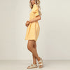 Chic Women Puff  Sleeve Square Collar Mini Dress Elegant Sweet Style Plaid Yellow Lady Party Dress Short Sleeve Femme Streetwear