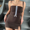 Chic Women Two Piece Set Hook Hollow Out Sling Cami Top and Skinny Wrap Bodycon Split Mini Skirt Vintage Matching Outfits