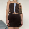 Chic Women Two Piece Set Hook Hollow Out Sling Cami Top and Skinny Wrap Bodycon Split Mini Skirt Vintage Matching Outfits
