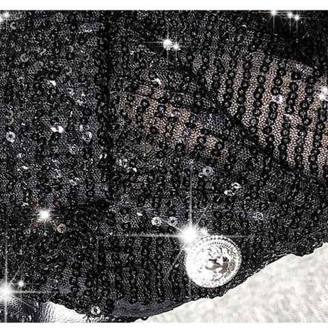 Chic sequined Chiffon Shirts Loose Beading Cardigan Blingbling lapel metal buckles long sleeve loose Stage Show Blouses Tops