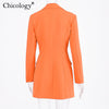 Chicology Neon Pocket Double Breasted Blazer Long Sleeve Slim Elegant Solid Coat Jacket Women Autumn Winter Lengthen Windbreak