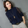 Chiffon Blouse 2023 Women Tops Long Sleeve Stand Neck Work Wear Shirts Elegant Lady Blouses Casual Solid Color Blusas
