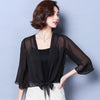 Chiffon Blouses Kimono Cardigan Mesh Transparent Sunscreen Women Beach Cover Ups Outwear Plus Size Bow Wrap Shirt Coat Cardigans