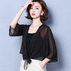 Chiffon Blouses Kimono Cardigan Mesh Transparent Sunscreen Women Beach Cover Ups Outwear Plus Size Bow Wrap Shirt Coat Cardigans