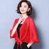 Chiffon Blouses Kimono Cardigan Mesh Transparent Sunscreen Women Beach Cover Ups Outwear Plus Size Bow Wrap Shirt Coat Cardigans
