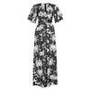 Chiffon Maxi Dress for Women Summer 2023 Elegant Ethnic Print V Neck Ruffle Short Sleeve Empire Swing African Clothing