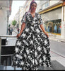 Chiffon Maxi Dress for Women Summer 2023 Elegant Ethnic Print V Neck Ruffle Short Sleeve Empire Swing African Clothing