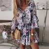 Chiffon Pink Pullover Leisure Vacation Women Dress 2022Summer  Print Three-Quarter Sleeves Casual Ruffled Short Dresses