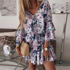 Chiffon Pink Pullover Leisure Vacation Women Dress 2022Summer  Print Three-Quarter Sleeves Casual Ruffled Short Dresses