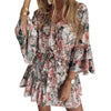 Chiffon Pink Pullover Leisure Vacation Women Dress 2022Summer  Print Three-Quarter Sleeves Casual Ruffled Short Dresses