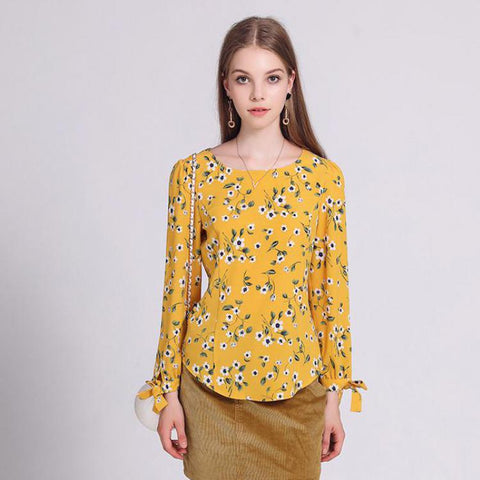 Chiffon Print Blusas Floral Shirt For Womens 2022 Autumn New Long Sleeve O-neck Office Lady Elegant Plus Size Female Tops