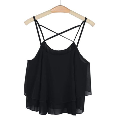 Chiffon Tank Top Women New Summer Sleeveless Shirt Sexy Ruffle Camis Loose Casual Female Tops Vest Ladies Beach Short Vest