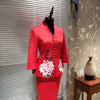 Chinese Embroidered Blazer & Suits High End Handmade Clothing Red Embroidery  Blazers Skirts Suit for Women 2 Pieces Set