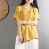 Chinese Style Retro Buckle Cotton And Linen Shirt Female Summer Short-sleeved Loose Embroidery Blouses Women Irregular Top Femme