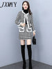 Choundstooth Wool Elegant Temperament Suit Women's Autumn And Winter Stitching Mink Wool Skirt Two-Piece Set