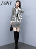 Choundstooth Wool Elegant Temperament Suit Women's Autumn And Winter Stitching Mink Wool Skirt Two-Piece Set