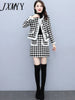 Choundstooth Wool Elegant Temperament Suit Women's Autumn And Winter Stitching Mink Wool Skirt Two-Piece Set