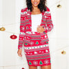 Christmas Blazer Suit Women Two Piece Set Party Festival Costume Single Button Blazers Mini Skirts Suits Print Sexy Skirt Set