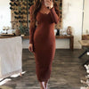 Christmas Casual Dresses for Women 2022 Sexy Women Long Sleeve V Neck Backless Ribbed Bodycon Slim Knitted Midi Dress