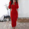 Christmas Casual Dresses for Women 2022 Sexy Women Long Sleeve V Neck Backless Ribbed Bodycon Slim Knitted Midi Dress