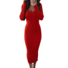 Christmas Casual Dresses for Women 2022 Sexy Women Long Sleeve V Neck Backless Ribbed Bodycon Slim Knitted Midi Dress