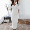 Christmas Casual Dresses for Women 2022 Sexy Women Long Sleeve V Neck Backless Ribbed Bodycon Slim Knitted Midi Dress