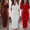 Christmas Casual Dresses for Women 2022 Sexy Women Long Sleeve V Neck Backless Ribbed Bodycon Slim Knitted Midi Dress