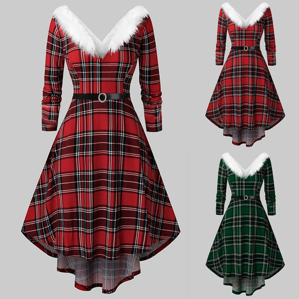 Christmas Swing Dress Adult Costume Fancys Dress Xmas Red V Collar Xmas Dresses Women Evening Party Clothes Winter Dresses