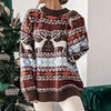 Christmas Winter Pullover Women Casual Deer Print Knitted Sweater Loose Vintage Long Sleeve Knitwear Elegant Warm Jumper