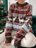 Christmas Winter Pullover Women Casual Deer Print Knitted Sweater Loose Vintage Long Sleeve Knitwear Elegant Warm Jumper