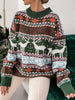 Christmas Winter Pullover Women Casual Deer Print Knitted Sweater Loose Vintage Long Sleeve Knitwear Elegant Warm Jumper