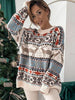 Christmas Winter Pullover Women Casual Deer Print Knitted Sweater Loose Vintage Long Sleeve Knitwear Elegant Warm Jumper