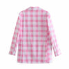 Chu Sau Beauty 2022Za Women's Pink Plaid Two-Piece Office Single-Breasted Long Sleeve Suit + Summer Mini Casual Culottes